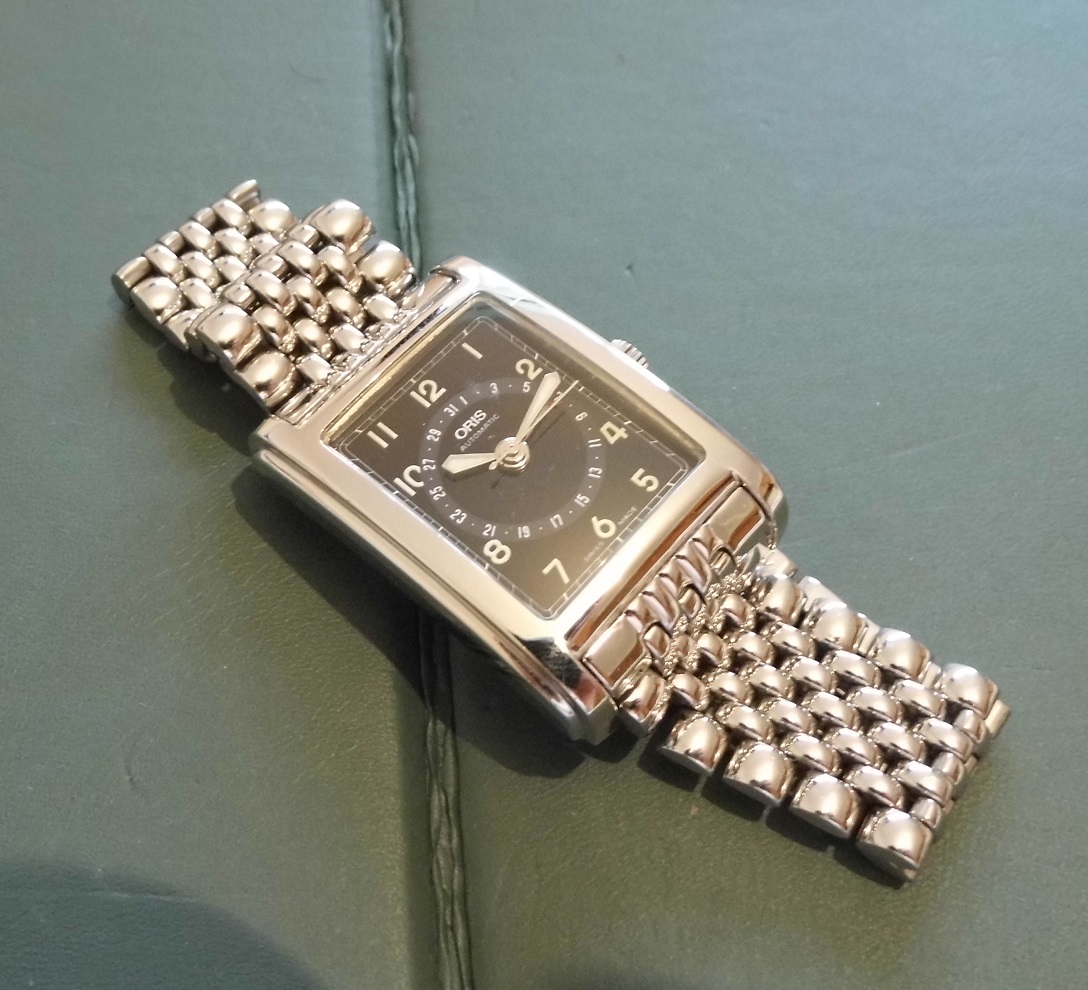 Oris Rectangular Pointer Date, Black Dial With Stainless Steel Bracelet