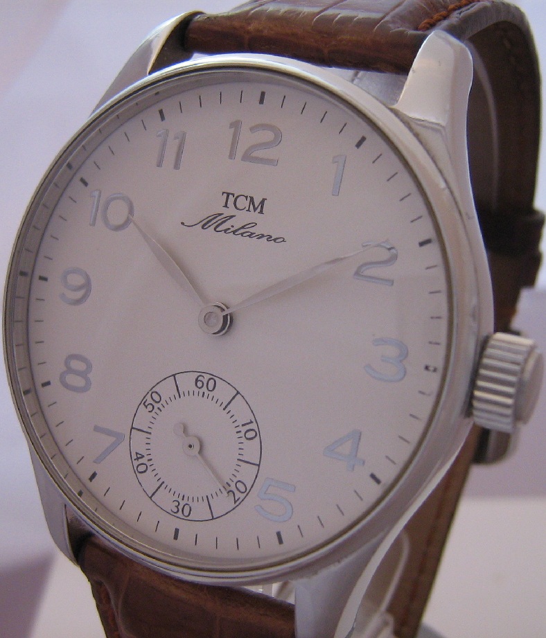 TCM Milano Solo Tempo Hand Winding, Silver Dial, Leather Strap