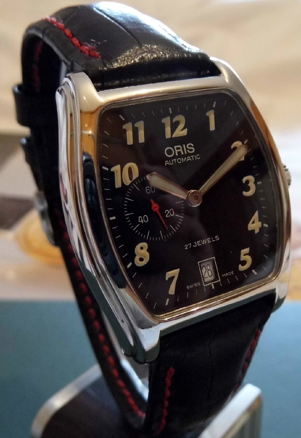 Oris Classic Tonneau, Black Dial, Leather Strap