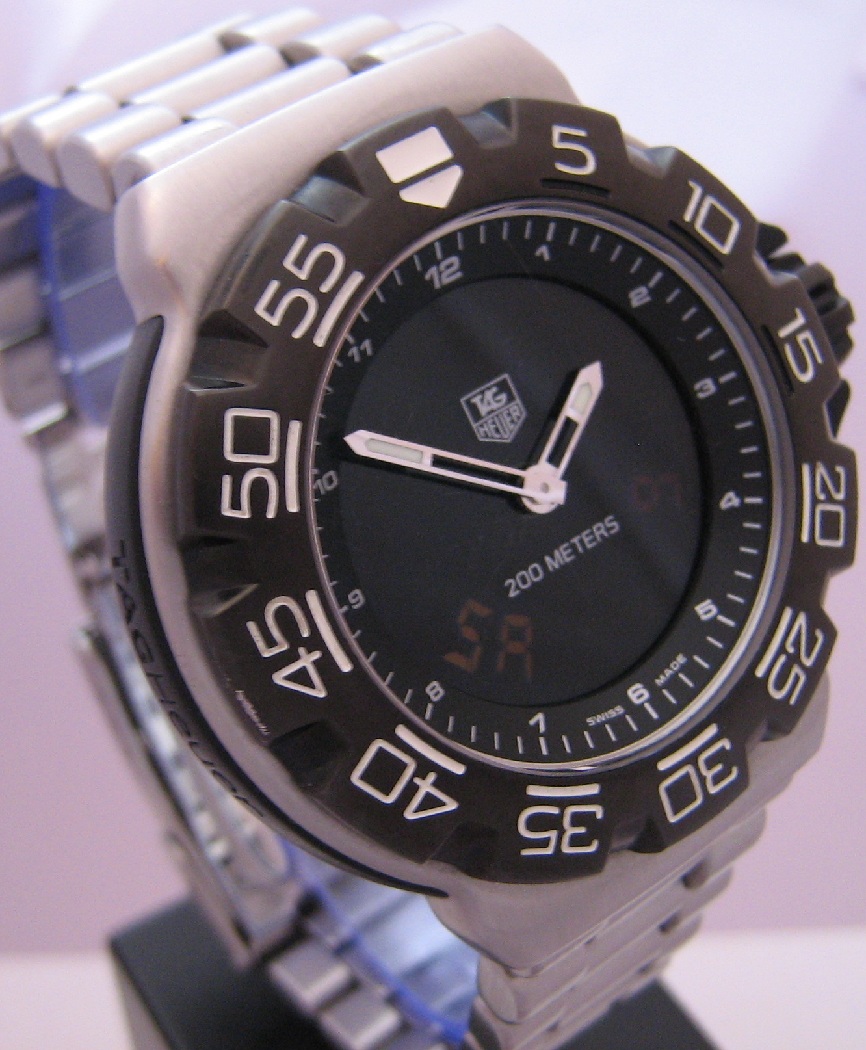 Tag Heuer F1 Chronotimer, Black Dial, Steel Bracelet