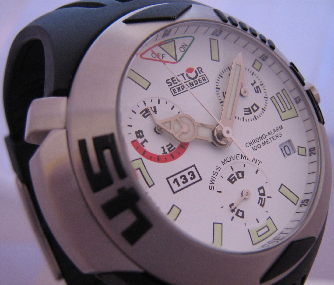Sector 133 Chrono Alarm, White Dial With Rubber Strap