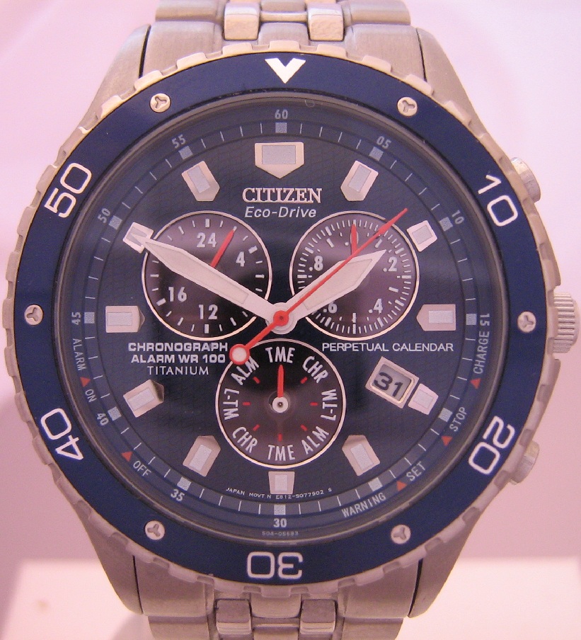 Citizen Eco Drive Perpetual Calendar Titanium, Blue Dial With Bracelet