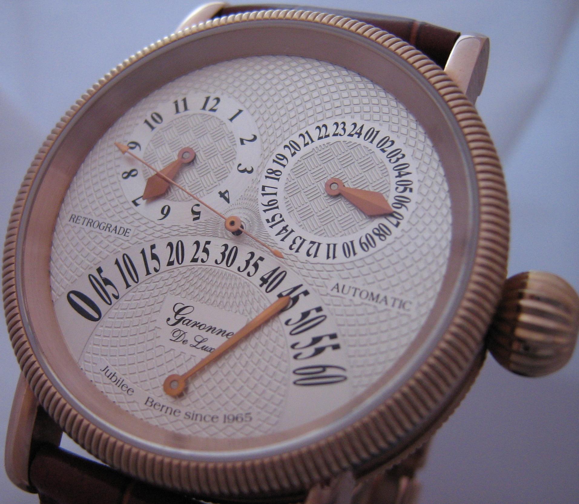 Garonne Deluxe Jubilee Retrograde Watch, Silver Dial With Leather Strap