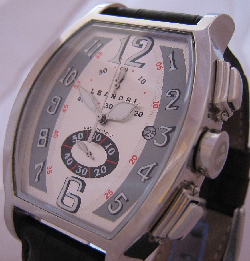 Leandri 072 Chronograph, Silver Dial With Black Leather Strap