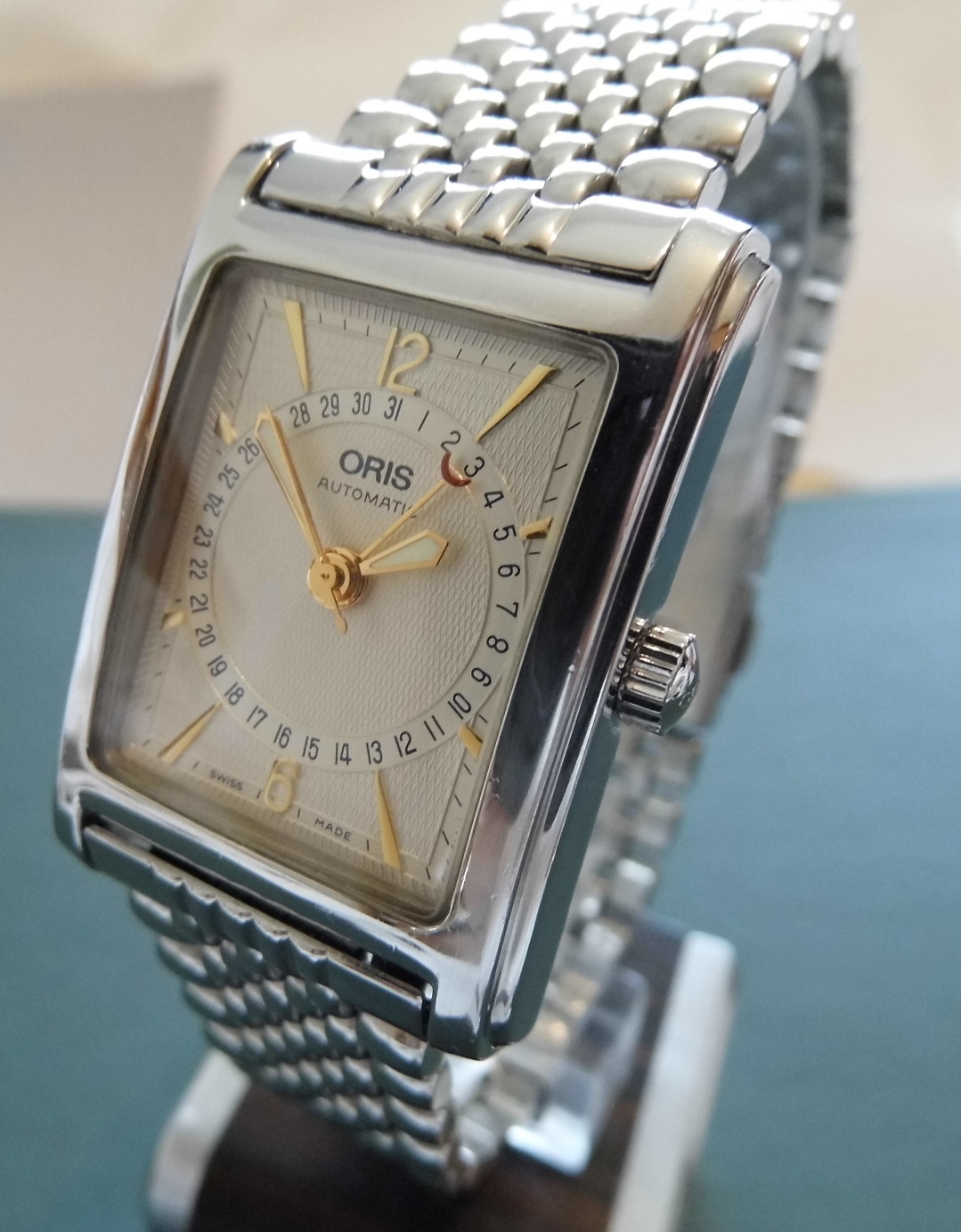 Oris Rectangular Pointer Date, Silver Dial, Stainless Steel Bracelet