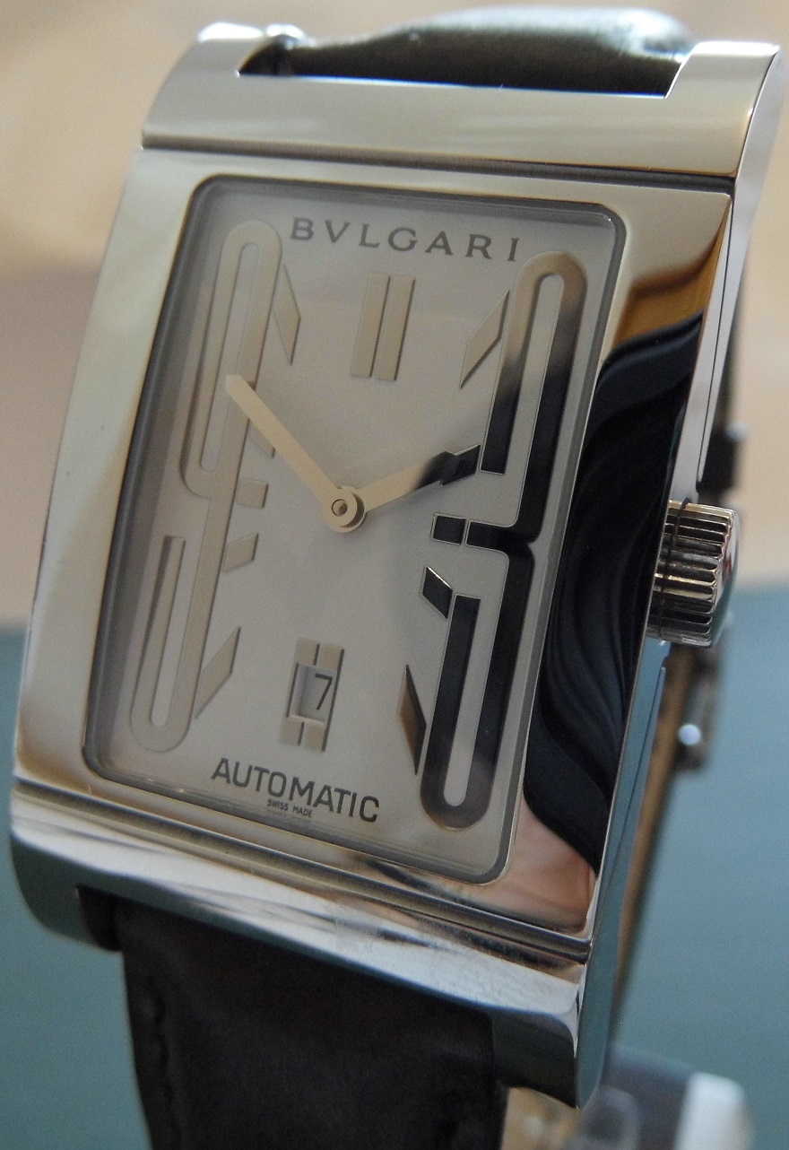 Bvlgari Rettangolo Automatic, White Dial, Leather Strap