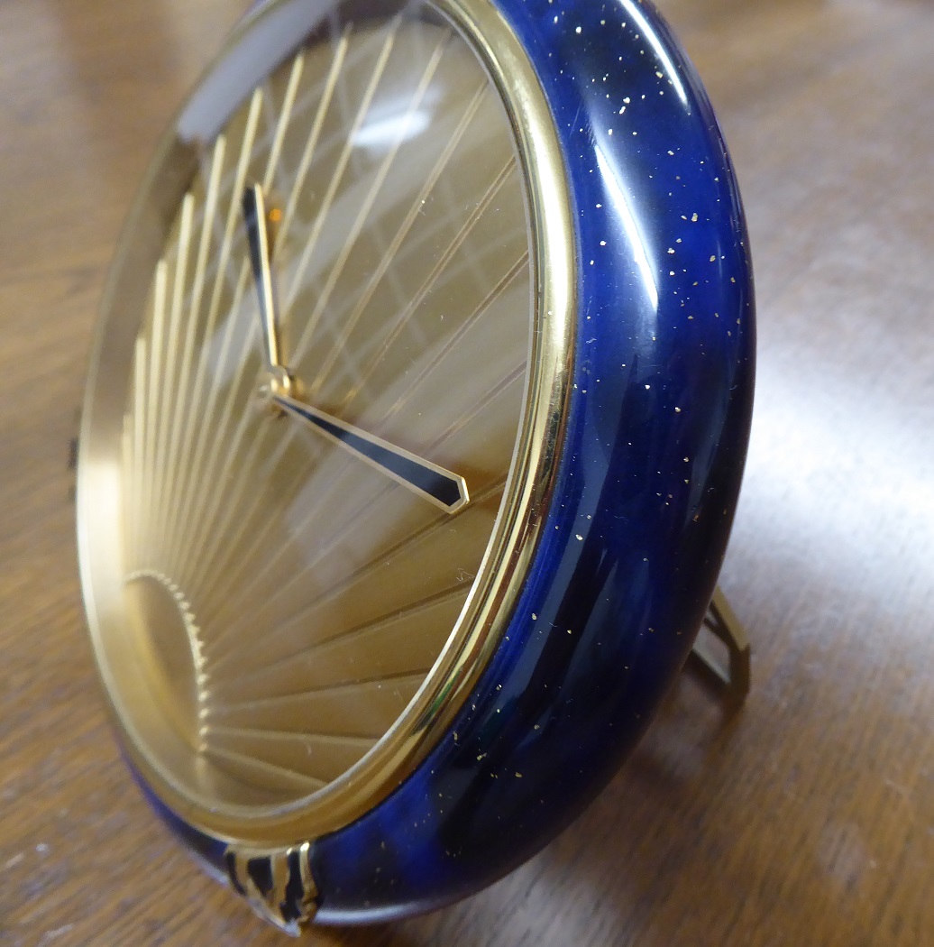 A Cartier Art Deco Style Lapis Desk Clock