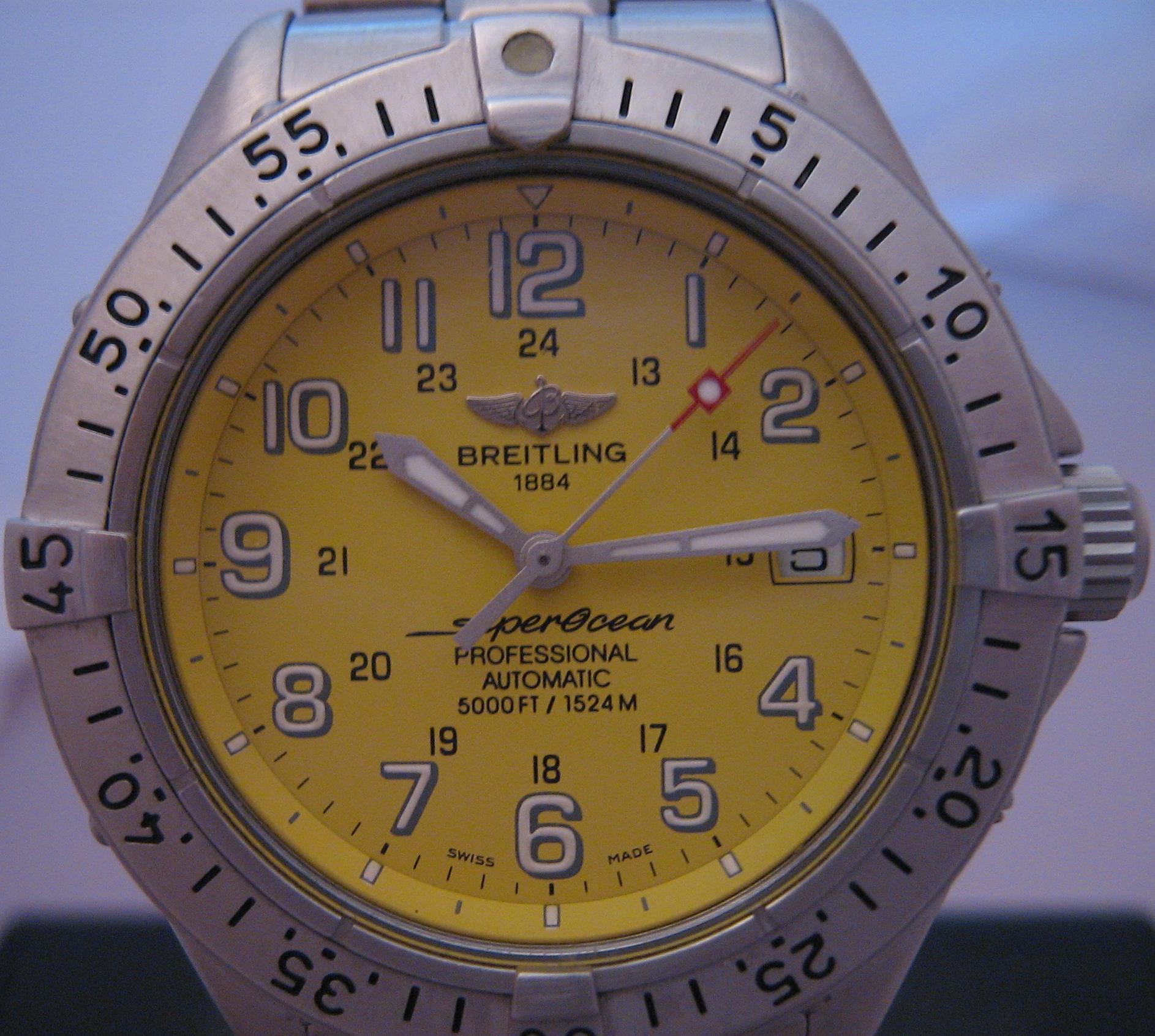 Breitling Superocean Professional, Yellow Dial, Steel and Rubber Bracelets