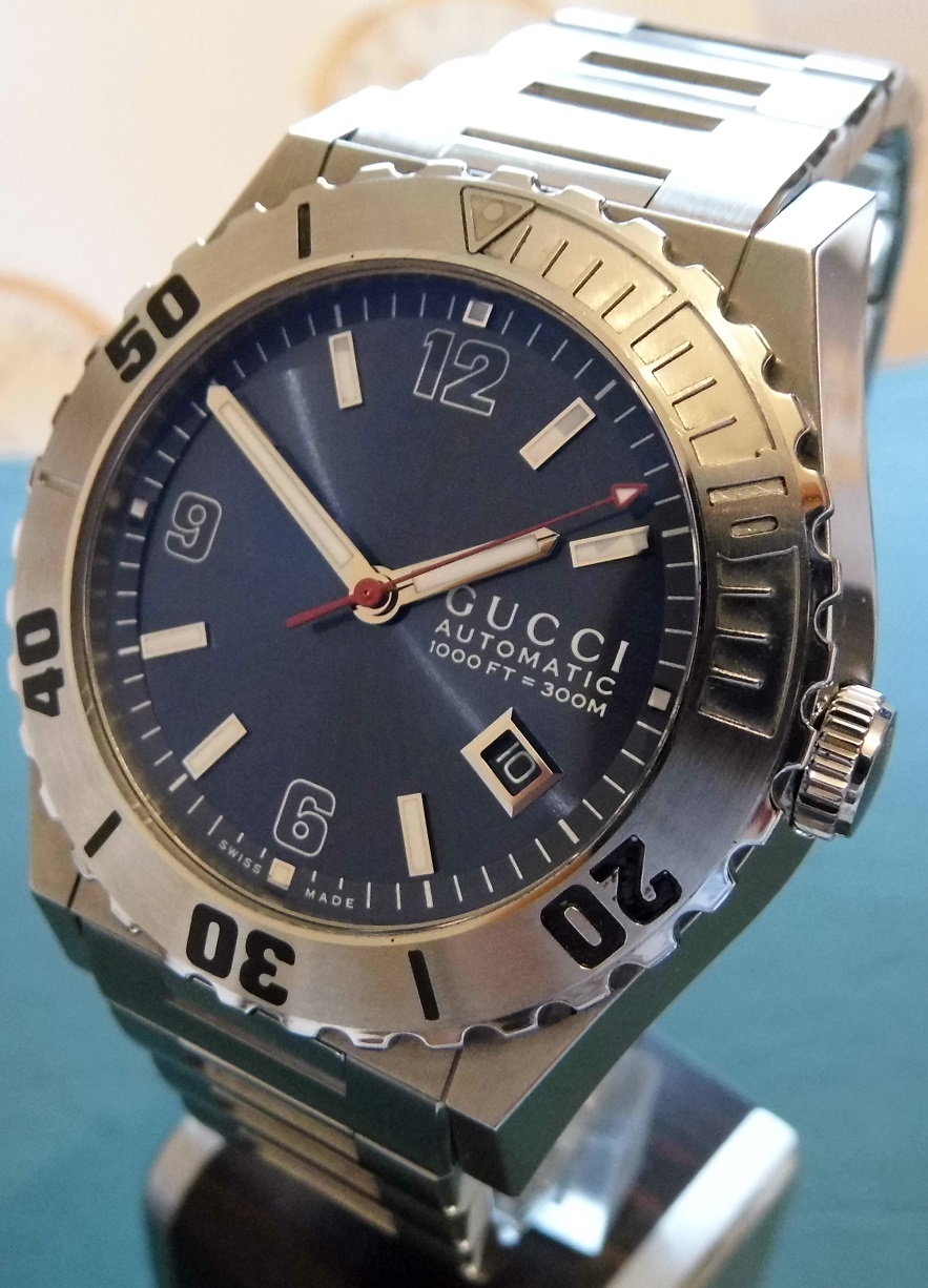 Gucci Pantheon Divers Watch, Blue Dial, Stainless Steel Bracelet