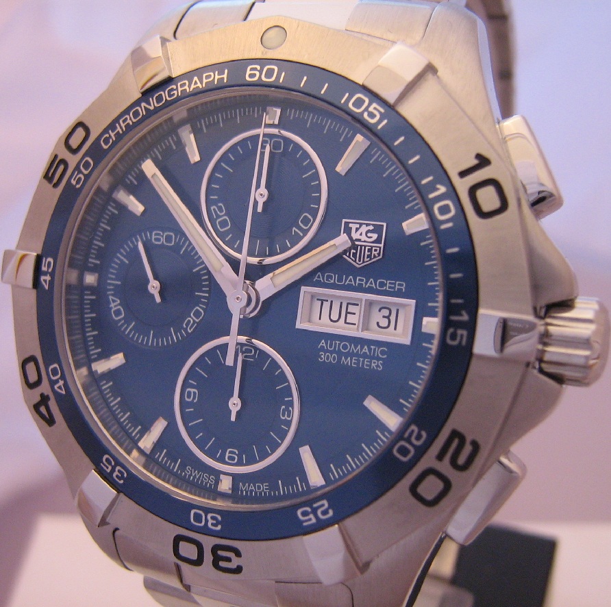 Tag Heuer Aquaracer Chronograph, Blue Dial, Steel Bracelet & Rubber Strap