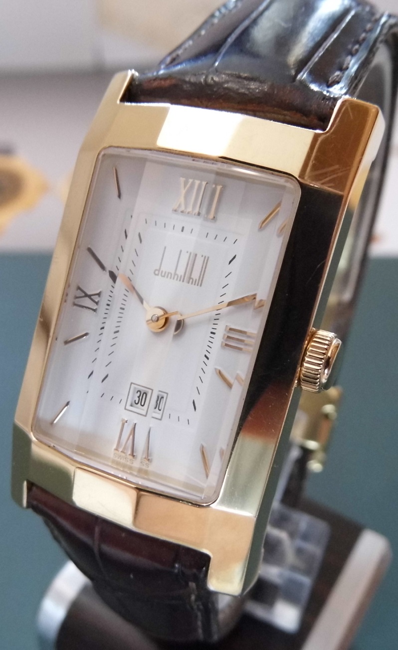 Dunhill Facet Gold IP Quartz, White Dial, Brown Leather Strap