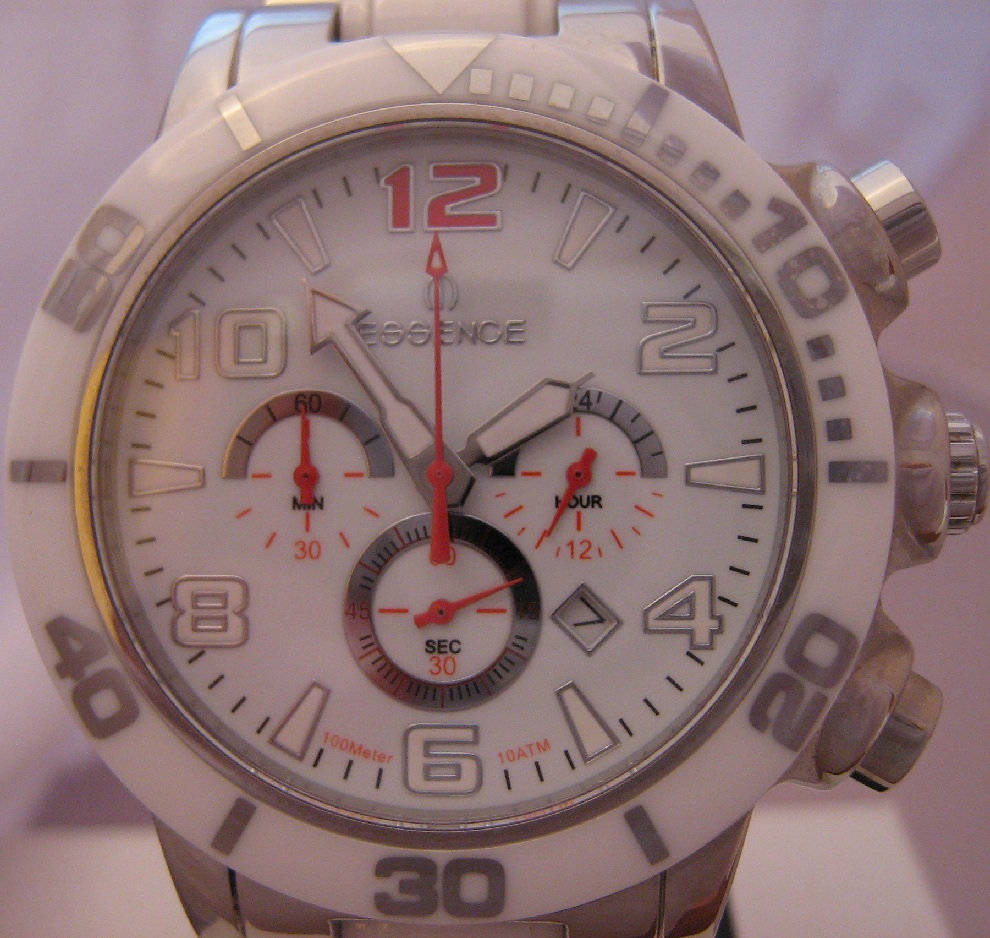Essence Quartz Ceramic Chronograph, White Dial, Ceramic & Steel Bracelet