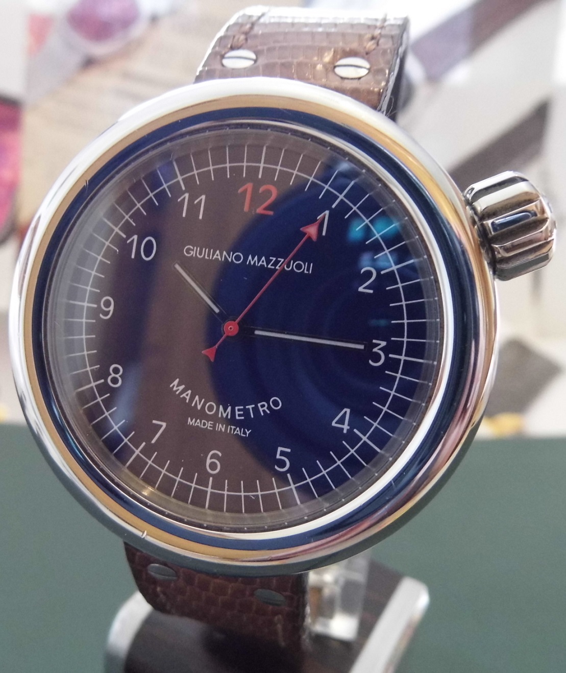 Giuliano Mazzuoli Manometro, Blue Dial, Brown Leather Strap