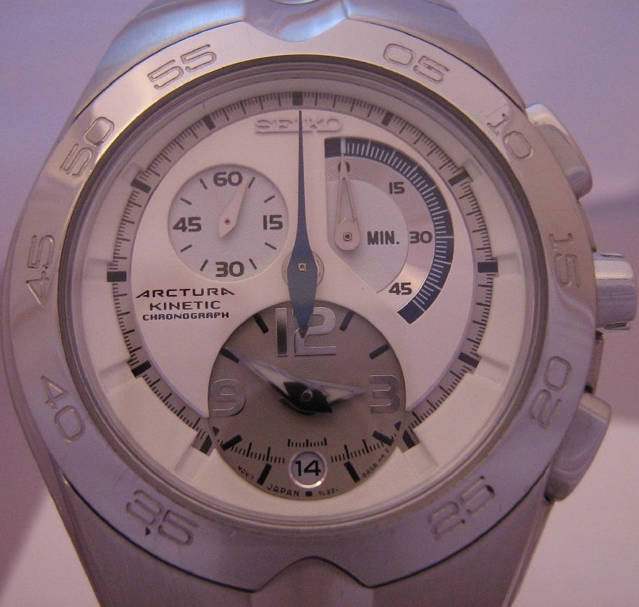 Seiko Arctura Kinetic Chronograph, White Dial, Steel Bracelet