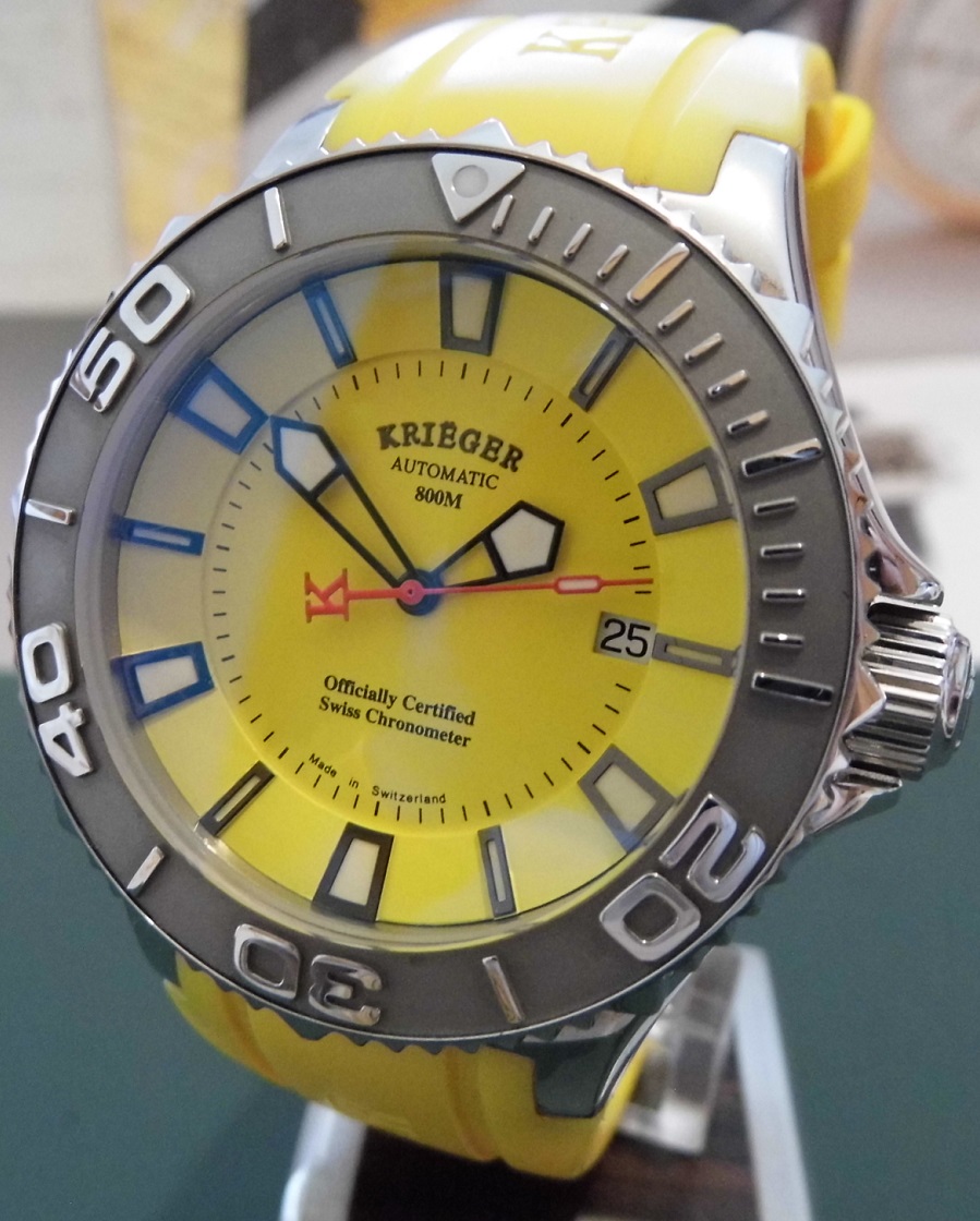 Krieger Sea Stallion Chronometer, Yellow Dial, Rubber Strap