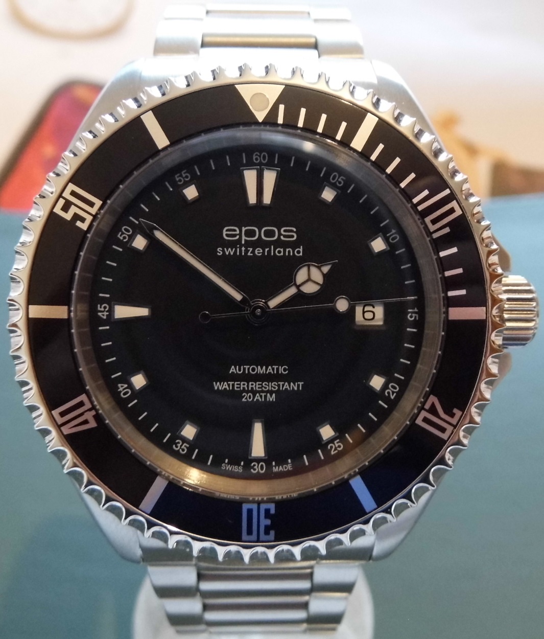 Epos Sportive 200m Diver, Black Dial, Steel Bracelet