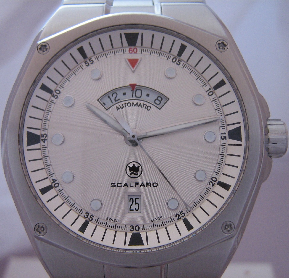 Scalfaro Cap Ferrat Second Time Zone, Silver Dial, Leather Strap