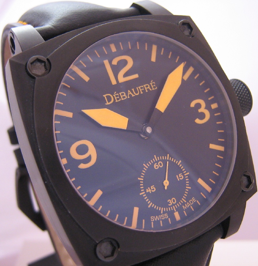 Debaufre Airforce Orange Watch, Black Dial With Leather Strap