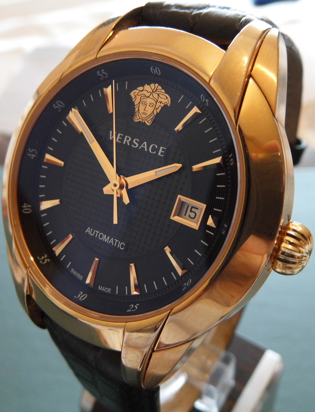 Versace Character Automatic, Black Dial, Black Leather Strap
