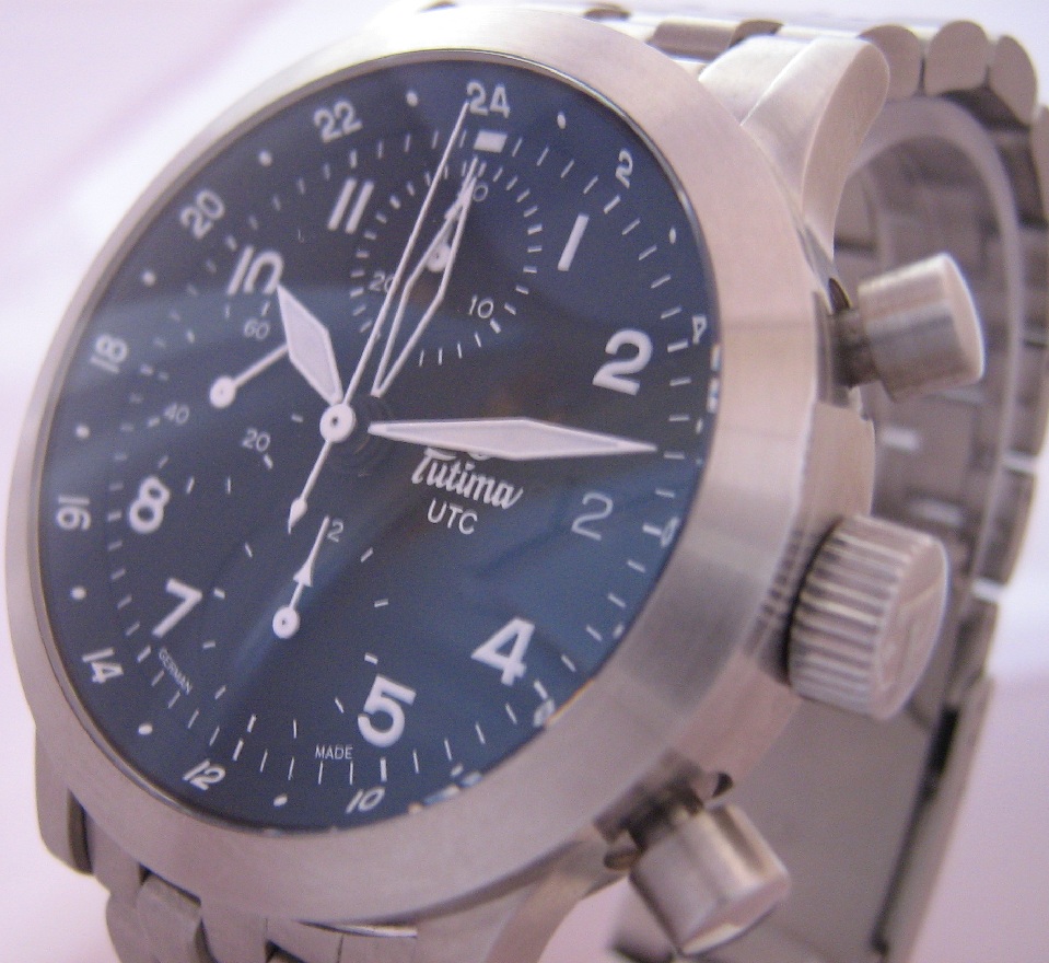 Tutima FX UTC Automatic Chronograph, Black Dial With Steel Bracelet