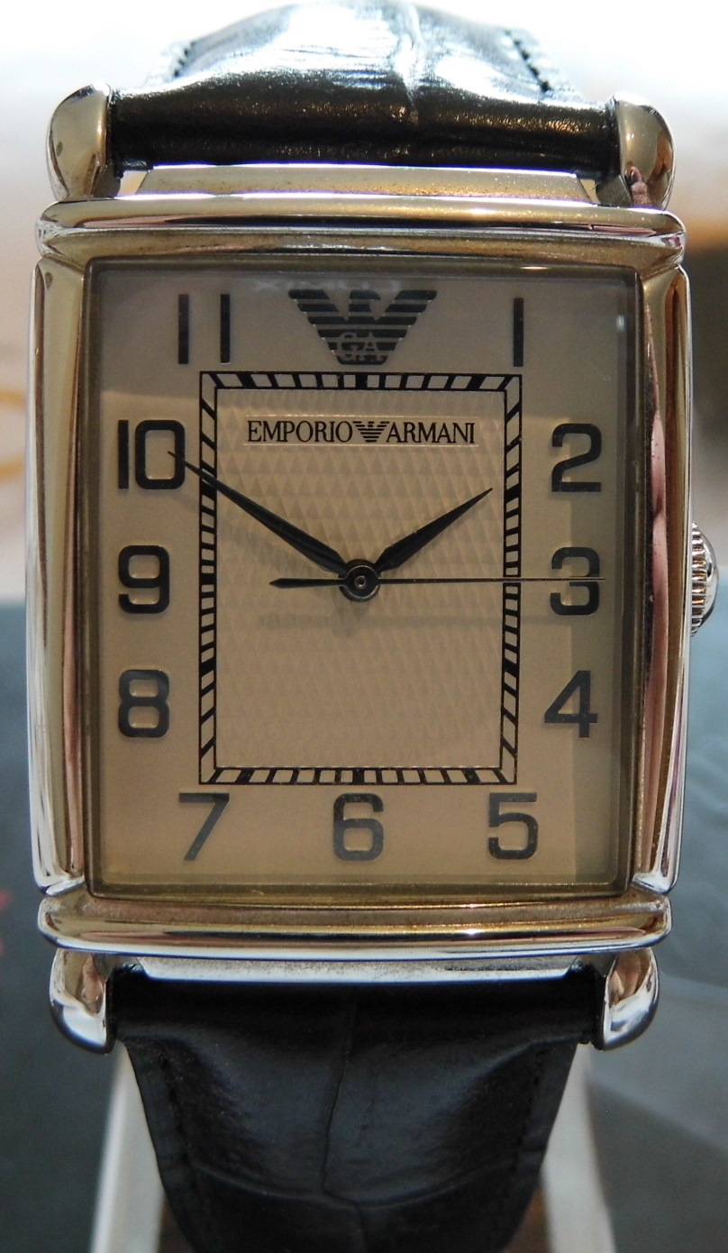 Emporio Armani Tank Watch, Silver Dial, Leather Strap