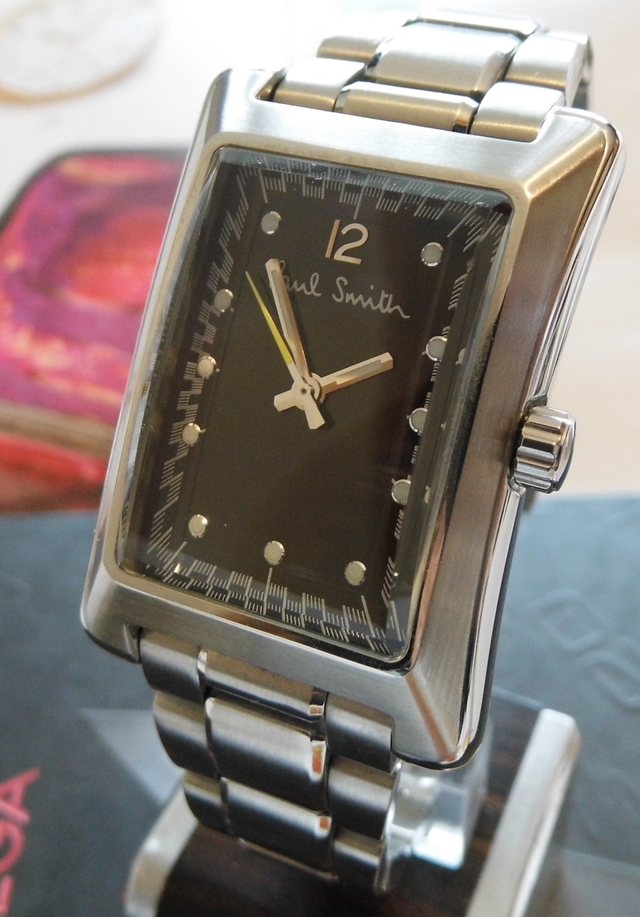 Paul Smith Bullion Rectangular Watch, Black Dial, Steel Bracelet