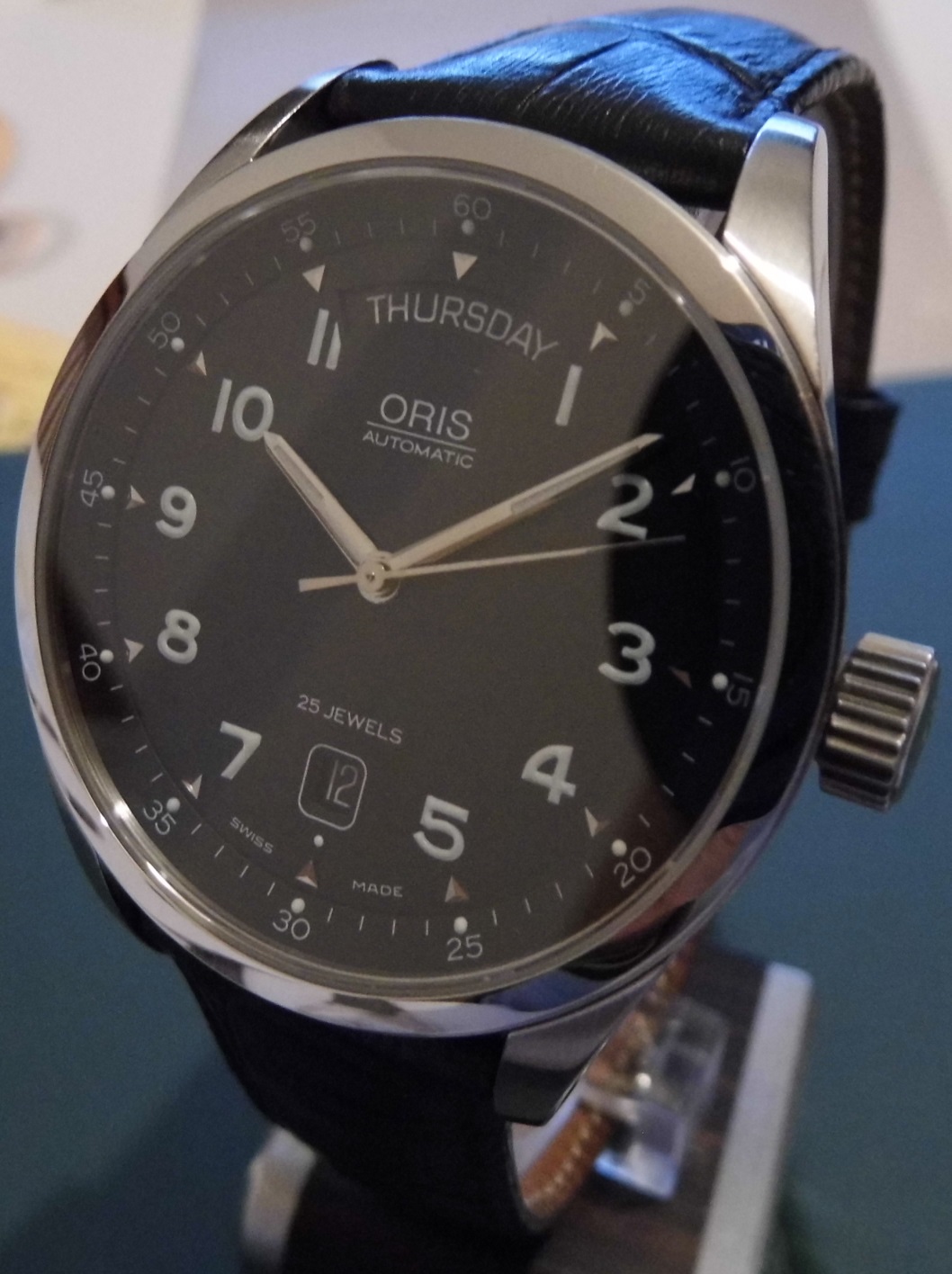 Oris Classic XXL Calendar, Black Dial, Black Leather Strap