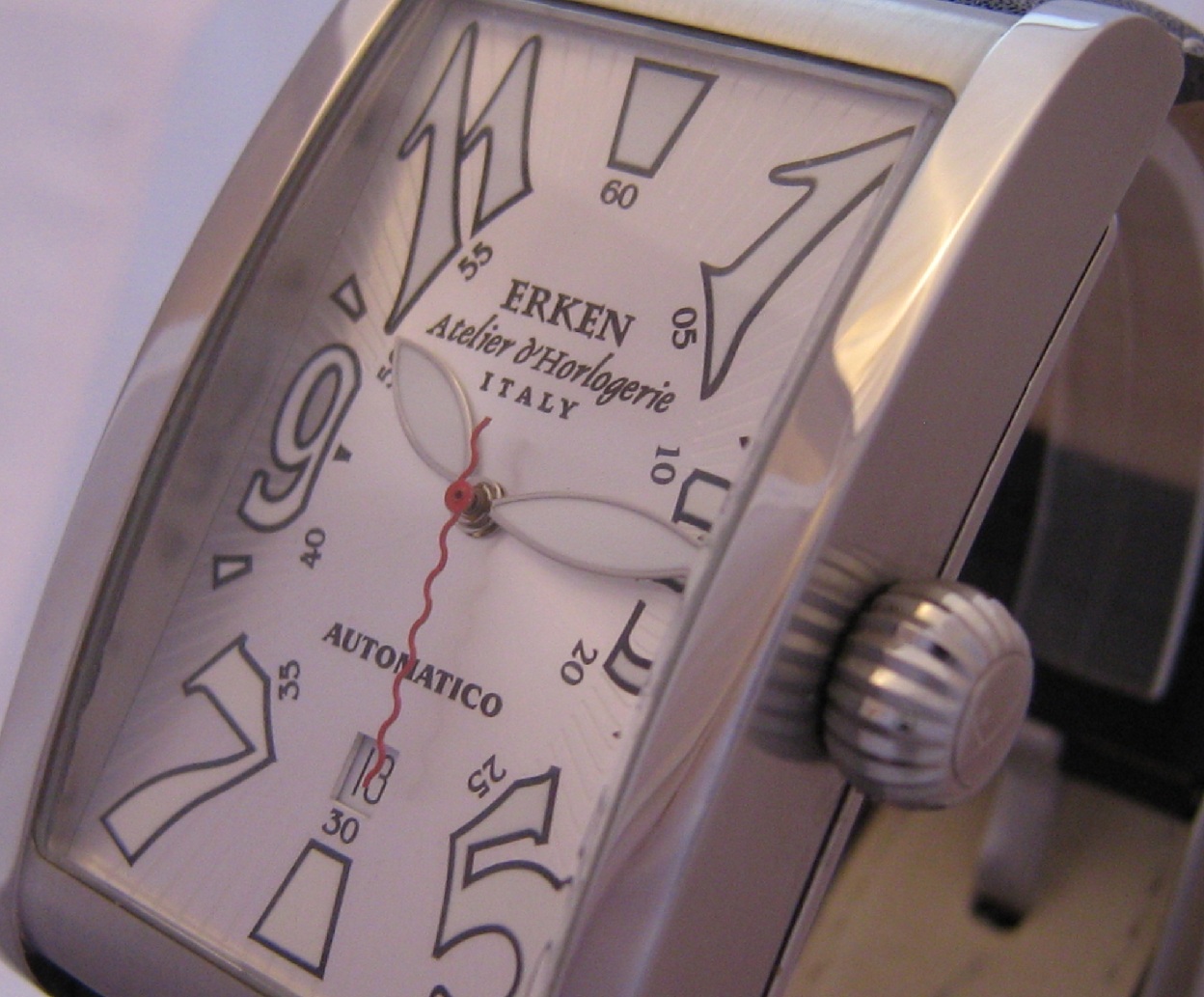 Erken Tegolo Automatic Watch, Silver Dial With Leather Strap