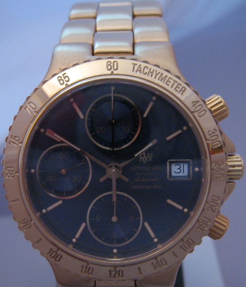 Raymond Weil Amadeus Chronograph, Blue Dial With Gold Bracelet 