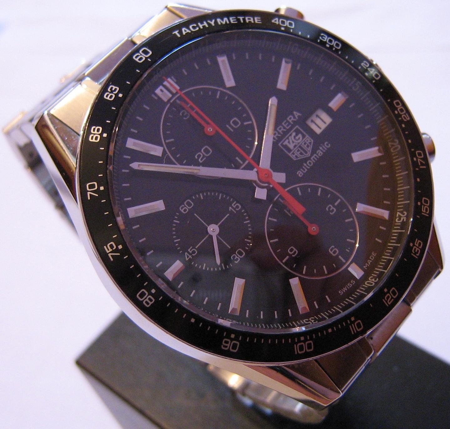 Used Tag Heuer Carrera Chronograph, Black Dial With Stainless Steel Bracelet