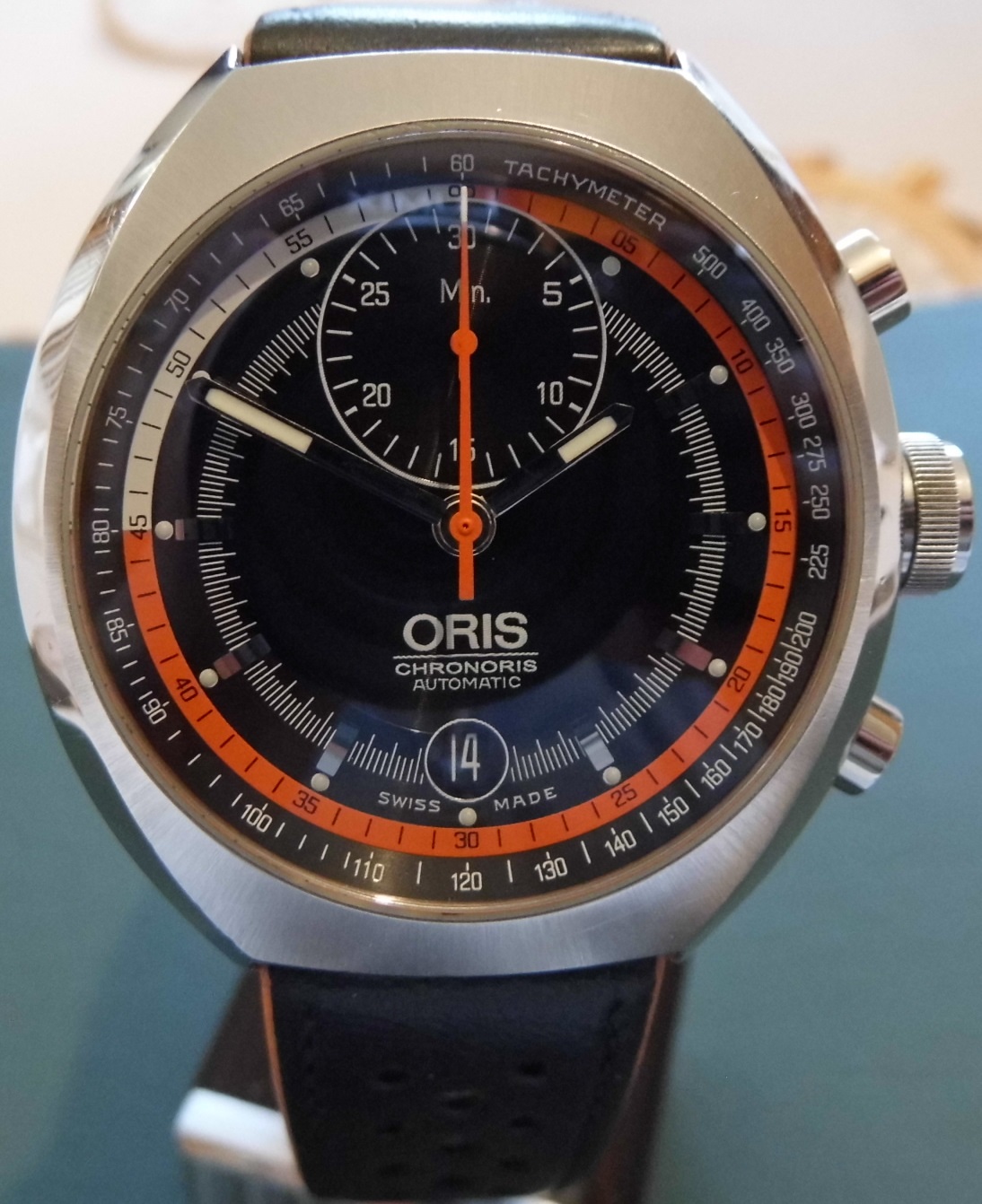 Oris Chronoris, Black Dial With Black Leather Strap