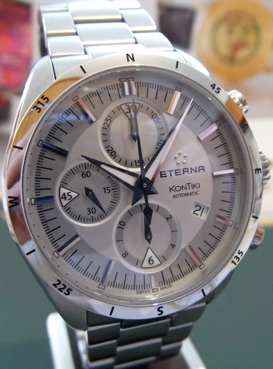 Eterna Kontiki Automatic Chronograph, Silver Dial, Bracelet