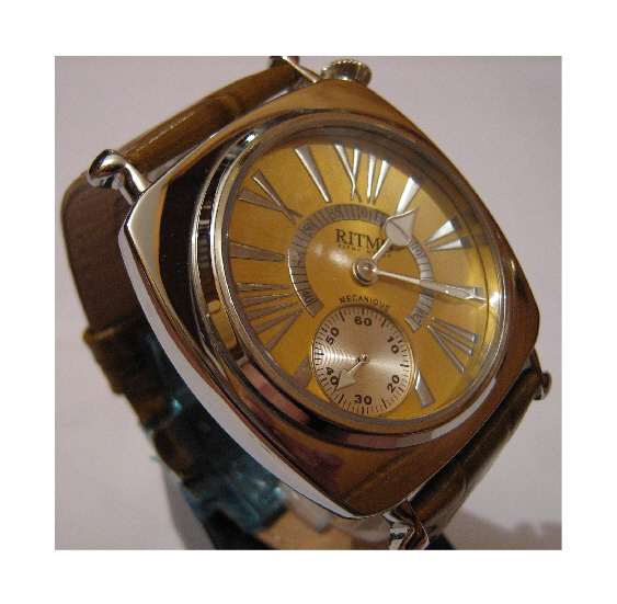 Ritmo Mvndo Centurion Watch, Gold Dial With Leather Strap