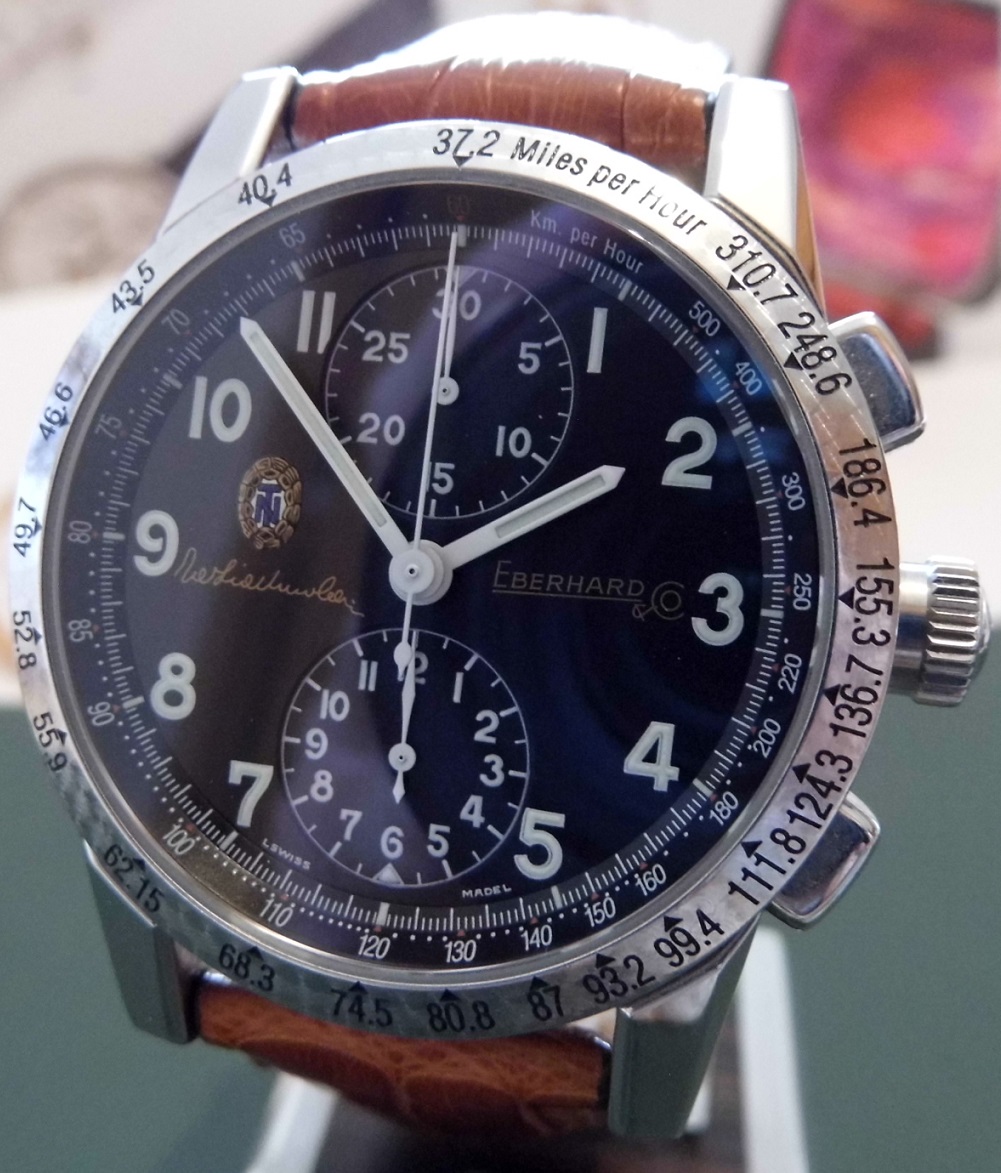 Eberhard & Co Tazio Nuvolari Gold Car, Black Dial, Leather Strap