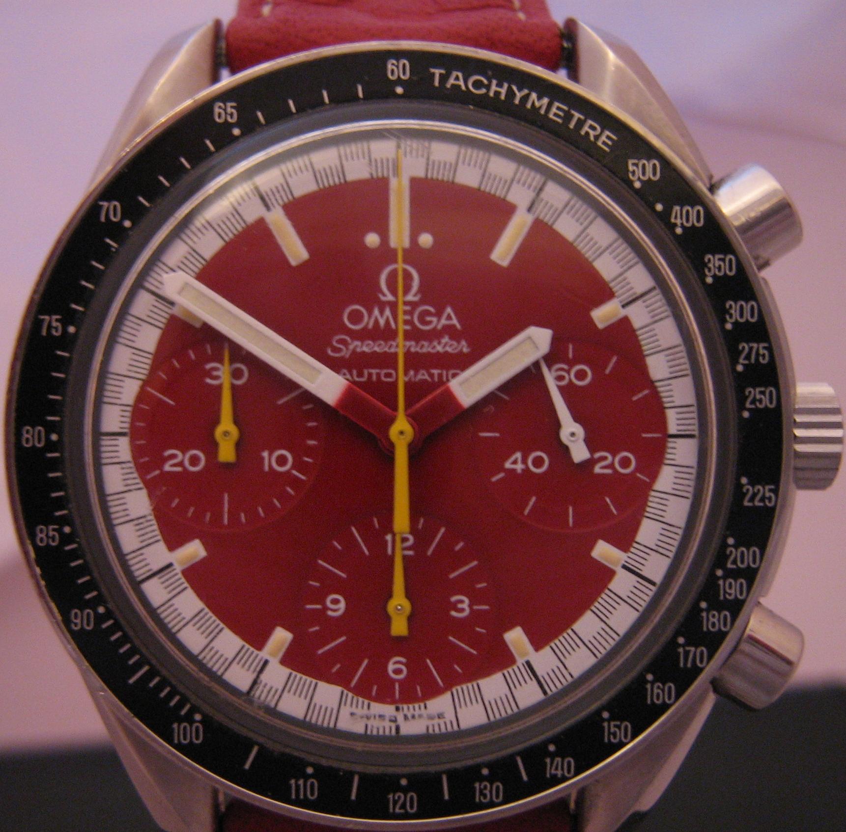 Omega Speedmaster Schumacher, Red Dial With Red Leather Strap
