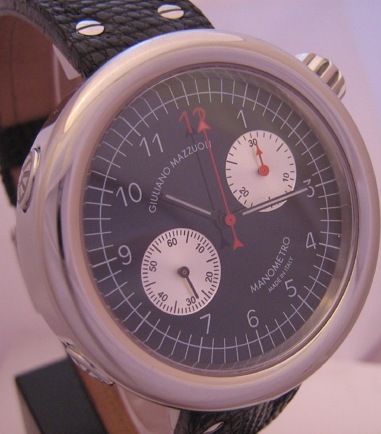 Giuliano Mazzuoli Manometro Chronograph, Black Dial, Leather Strap