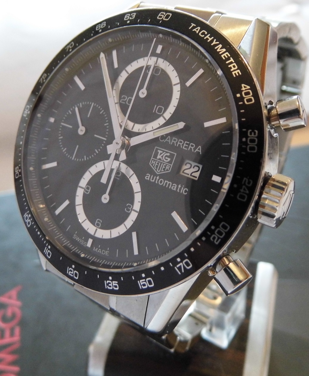 Tag Heuer Carrera Chronograph, Black Dial, Stainless Steel Bracelet