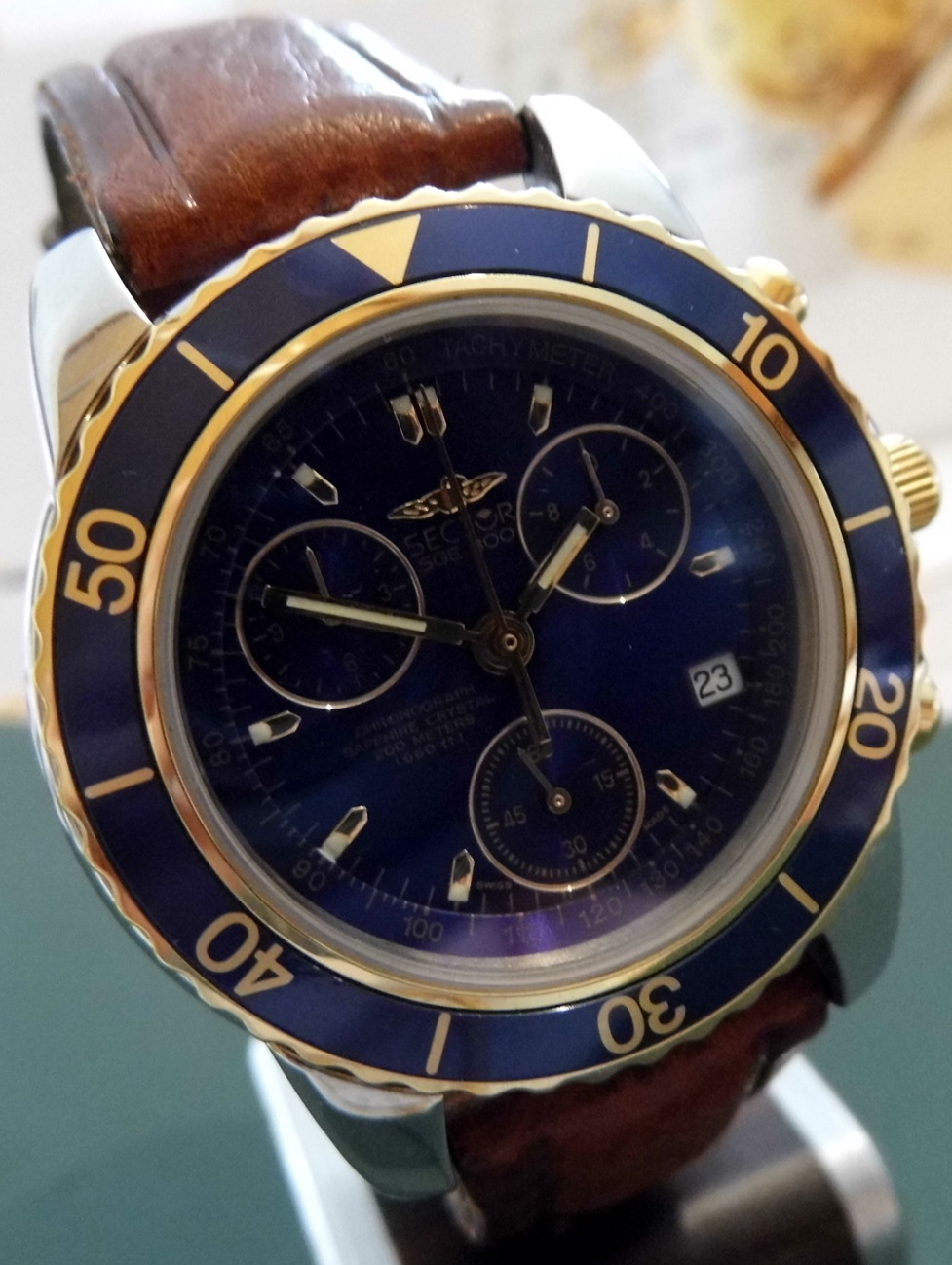 Sector SGE 300 Chronograph, Blue Dial, Leather Strap