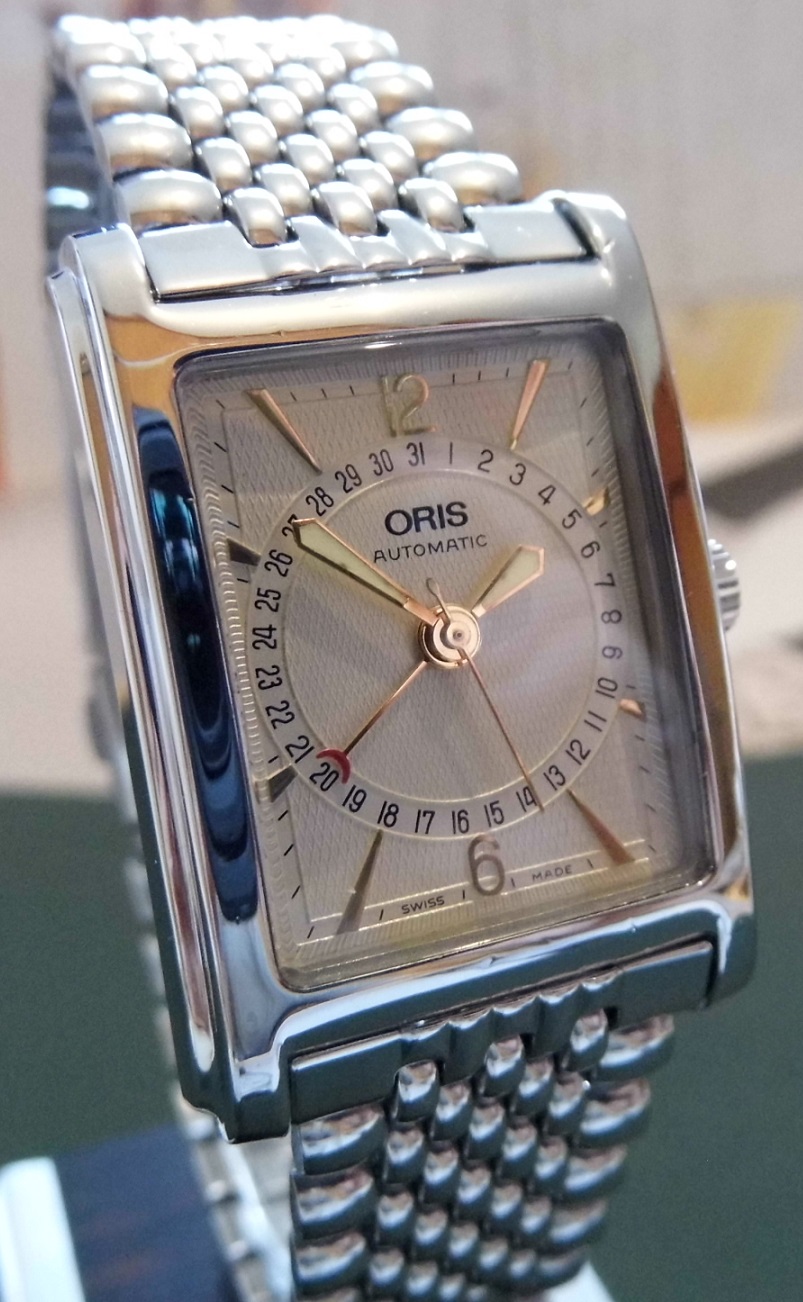Oris Rectangular Pointer Date, Silver Dial, Stainless Steel Bracelet