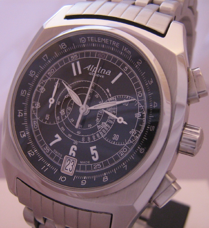 Alpina Heritage Chronograph, Black Dial, Steel Bracelet