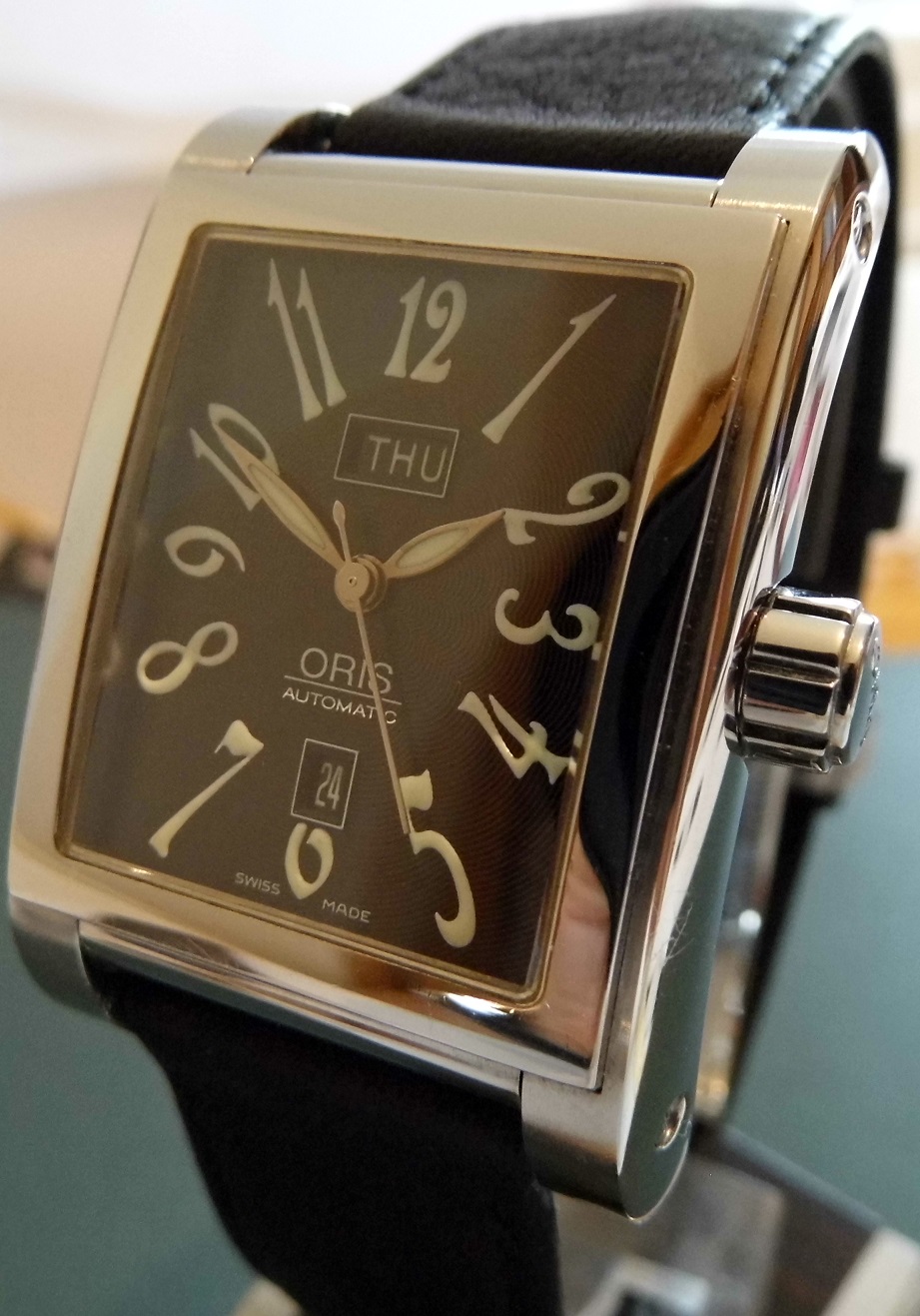 Oris Miles Day Date Watch, Black Dial With Leather Strap