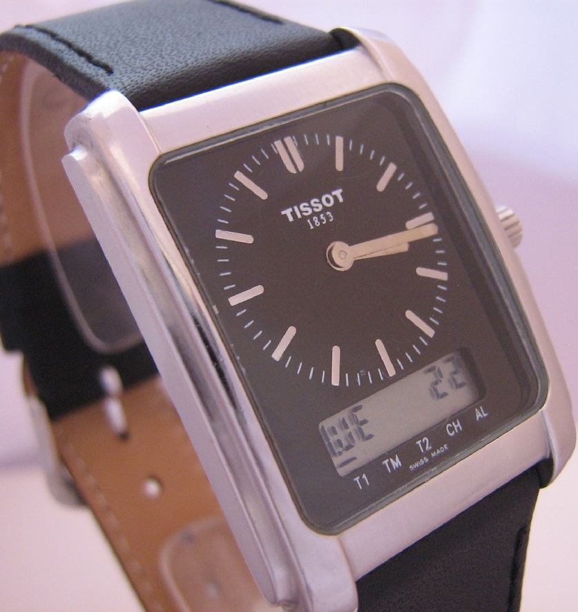 Tissot Analogue Digital Watch, Black Dial, Leather Strap