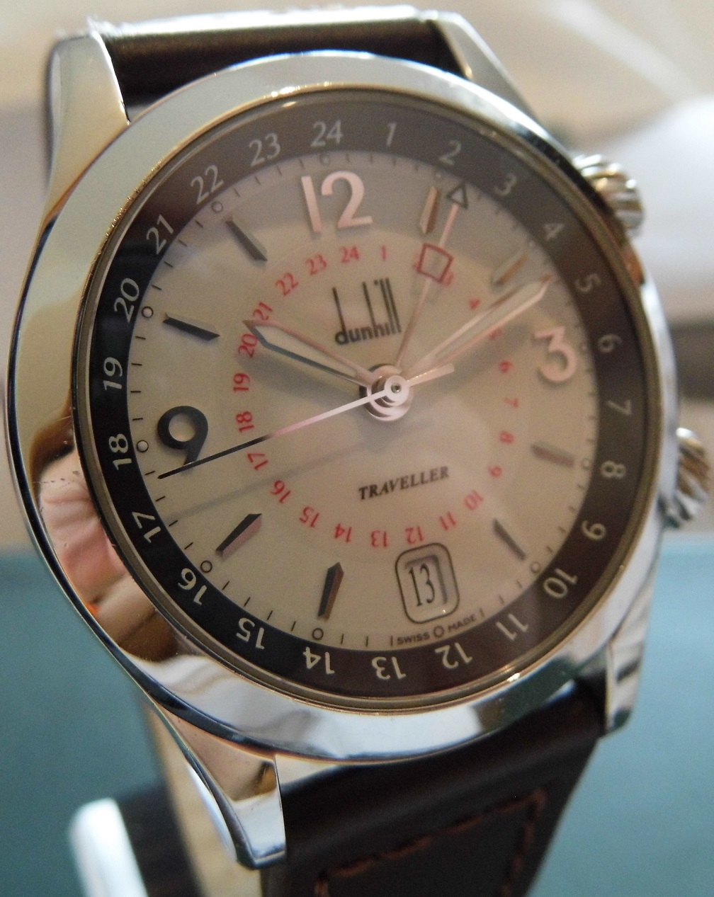 Alfred Dunhill Traveller GMT, White Dial, Leather Strap