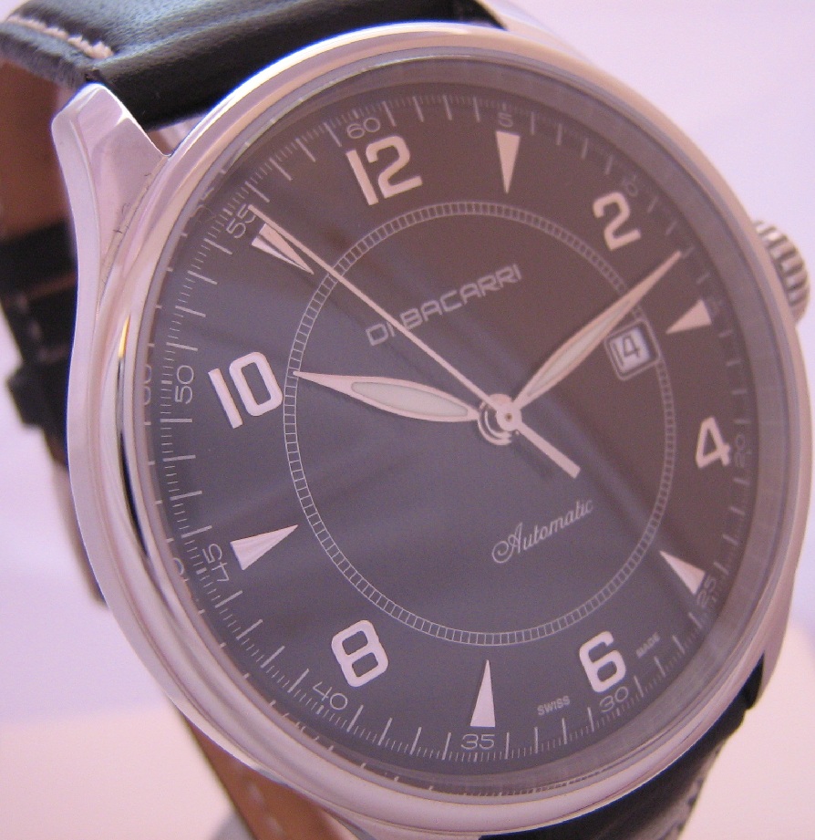 Di Bacarri Automatic Watch, Black Dial With Leather Strap