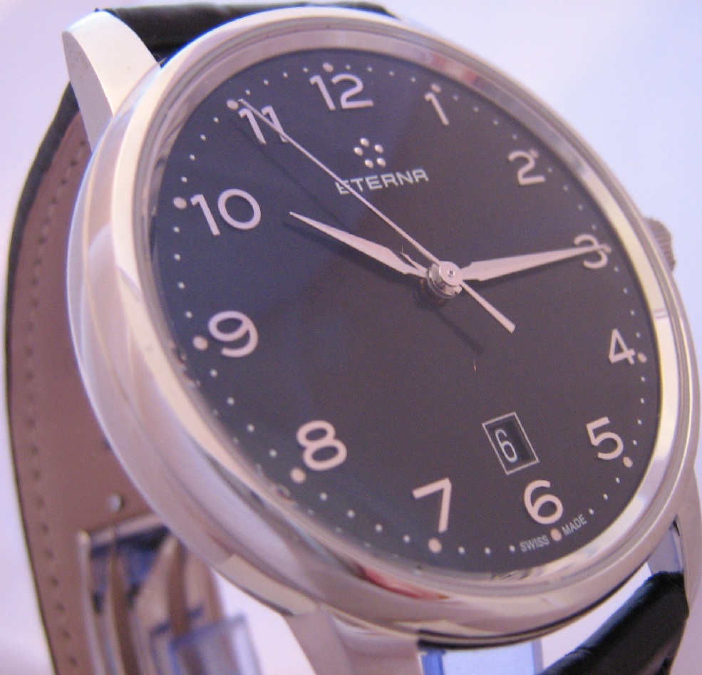 Eterna Soleure Automatic Watch, Black Dial With Leather Strap