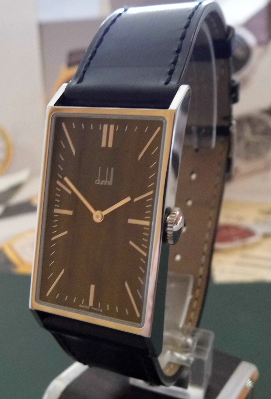 Dunhill Wafer Quartz, Black Dial, Leather Strap