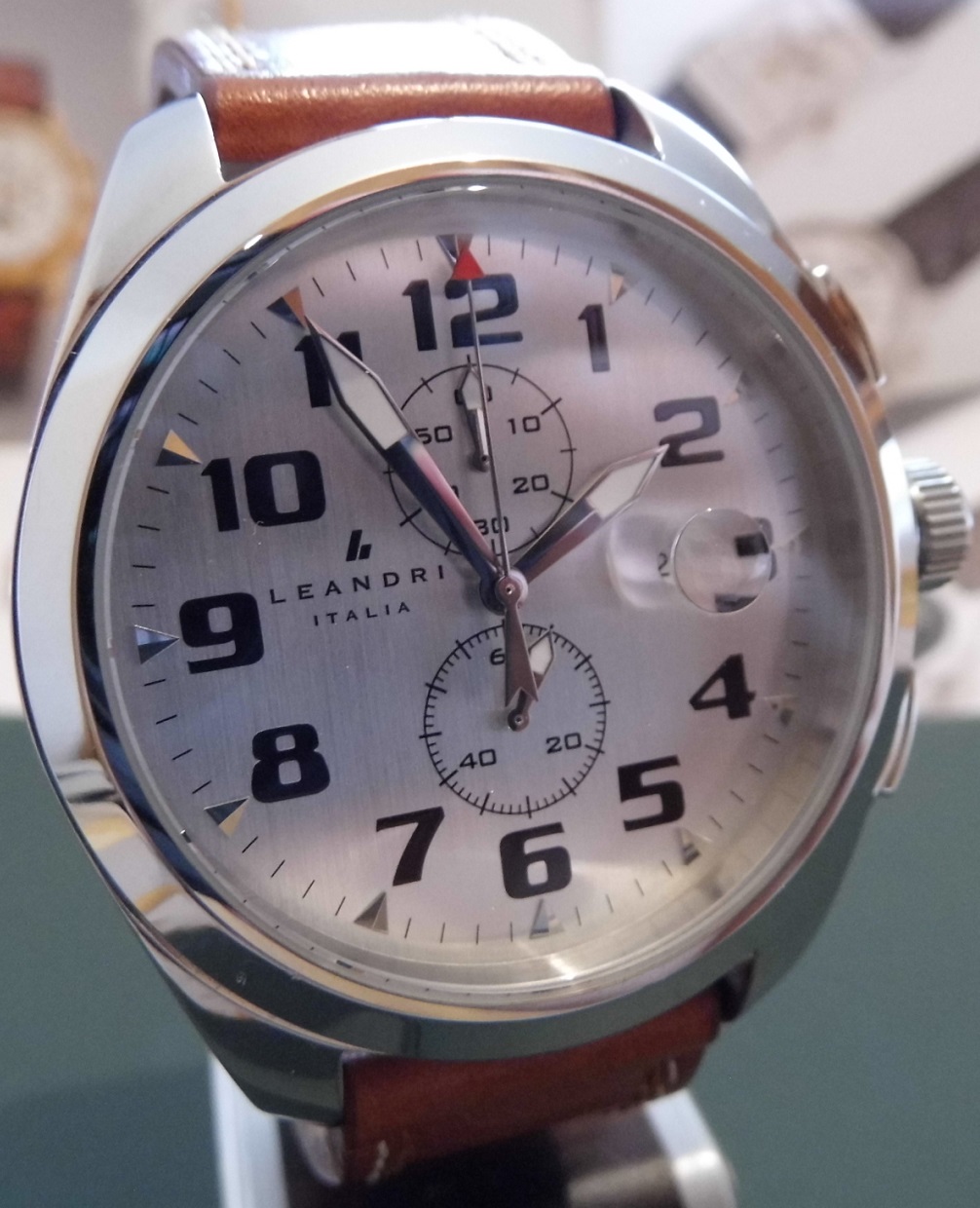 Leandri 058 Chronograph, Silver Dial, Leather Strap