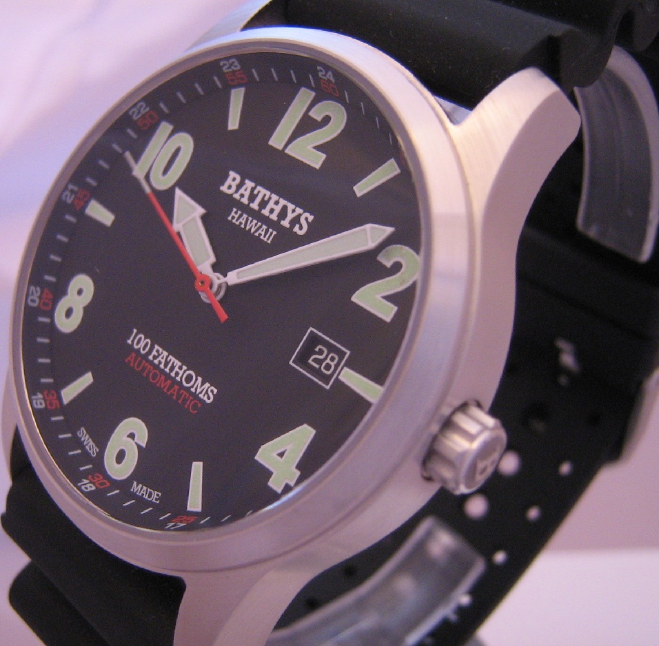 Bathys Hawaii 100 Fathoms Watch, Black Dial With 2 Straps
