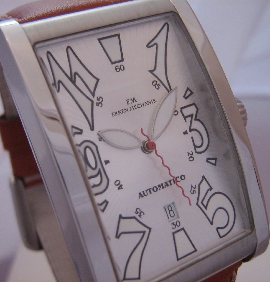 Erken Tegolo Automatic Watch, Silver Dial With Leather Strap