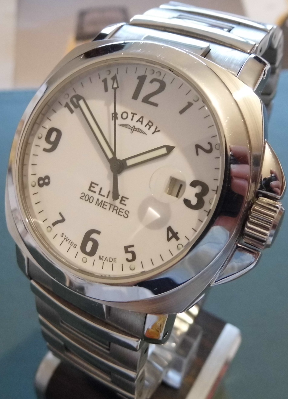 Rotary Elite 200M, White Dial, Steel Bracelet
